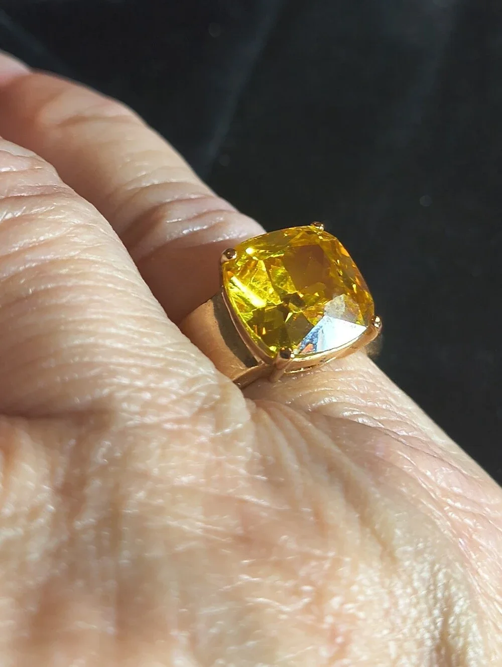 Vintage 1993 AAA+ Yellow CZ Cushion Cut 18K Gold Plated Ring Size 8 NOS